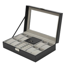Load image into Gallery viewer, 2/6/10/12 Girds Leather/Carbon Fiber Watch Box Jewelry Storage Box Organizer for Earrings Rings Bracelet Display Holder Case