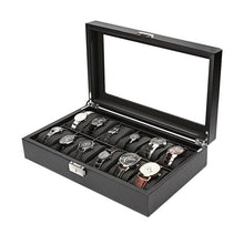 Load image into Gallery viewer, 2/6/10/12 Girds Leather/Carbon Fiber Watch Box Jewelry Storage Box Organizer for Earrings Rings Bracelet Display Holder Case