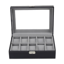 Load image into Gallery viewer, 2/6/10/12 Girds Leather/Carbon Fiber Watch Box Jewelry Storage Box Organizer for Earrings Rings Bracelet Display Holder Case